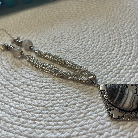 Gorgeous ZEBRA CALCITE & ROSE QUARTZ Handmade Sterling 925 Pendant/Chain #934D - Picture 2 of 3